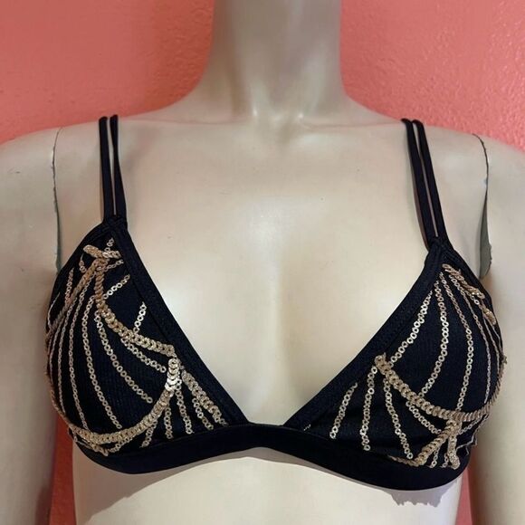 Beach Bunny Black and Gold Sequin Bikini Top - Picture 1 of 6